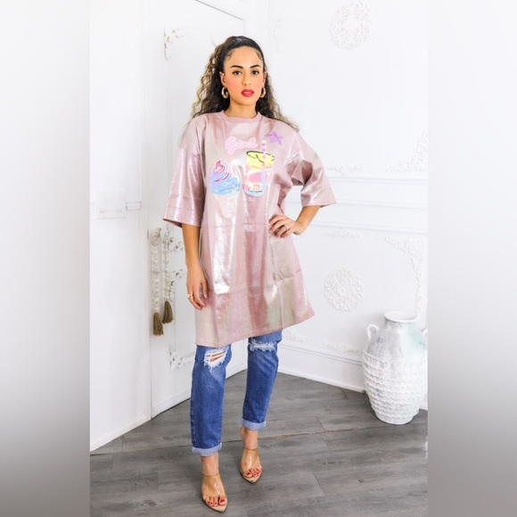 Tops - Pink Graphic Oversized T-Shirt